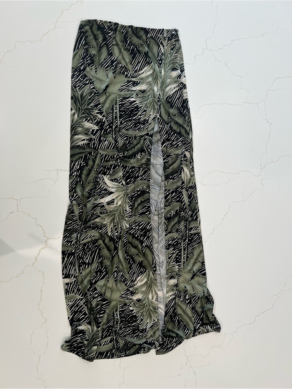 Windsor Olive and Black Tropical Leaf Maxi Skirt